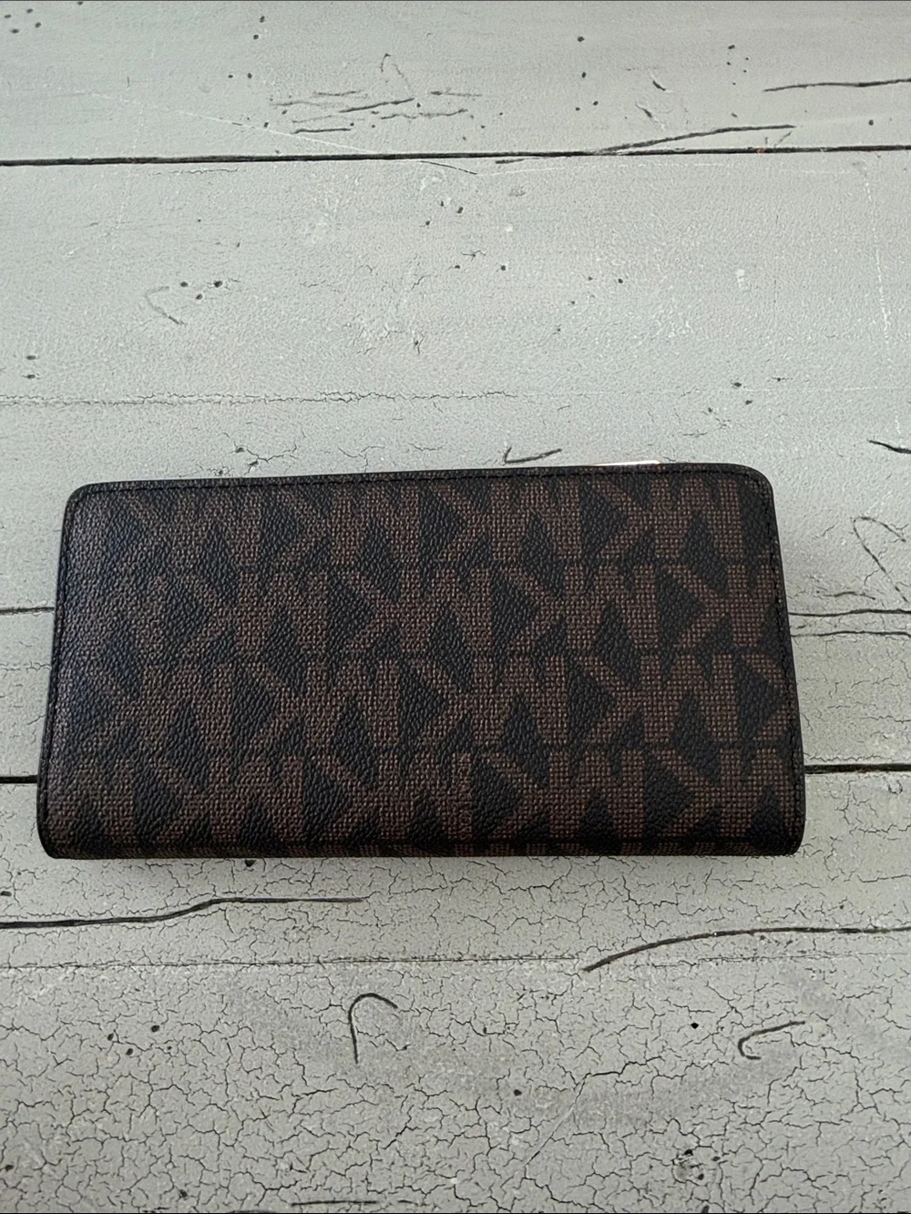 Michael Kors Dark Brown MK Logo Zip Wallet with Gold Hardware - Picture 3 of 7